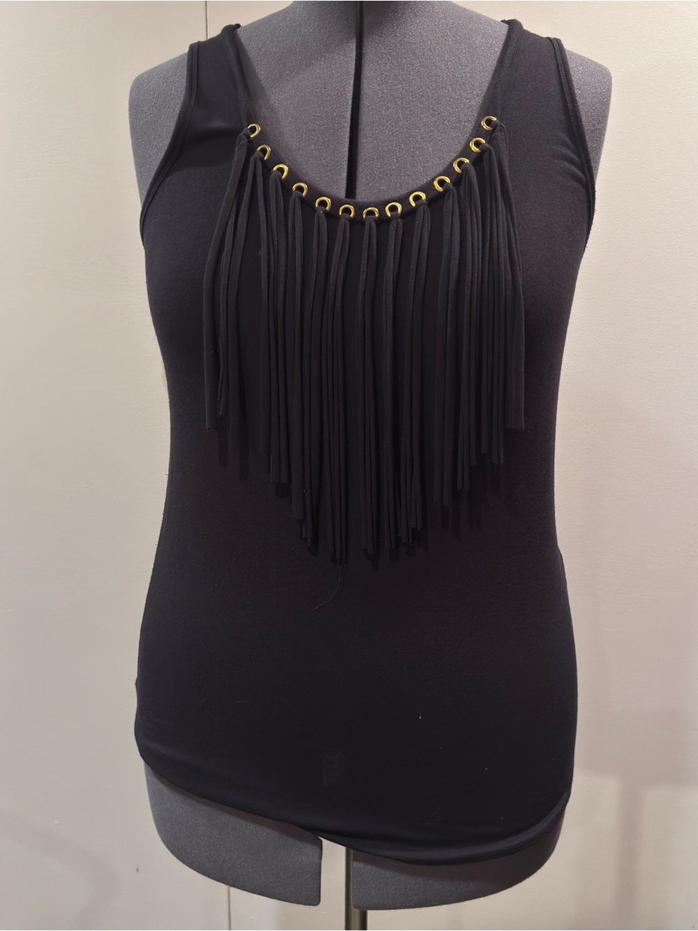 Michael Kors Black Fringe Tank Top - Women size large